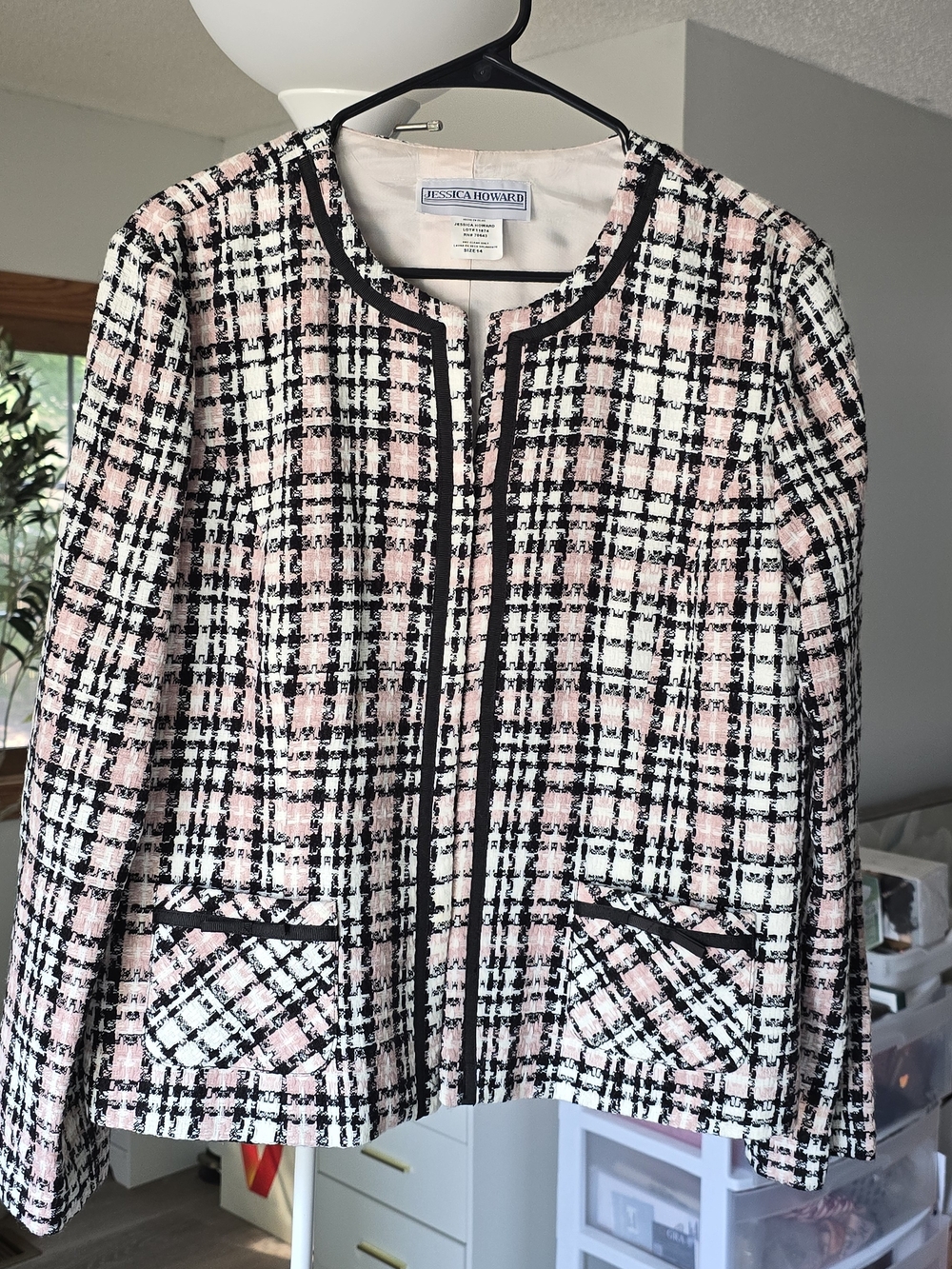 Jessica Howard Pink Plaid Tweed Jacket